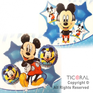 SET DE GLOBOS METALIZADO MICKEY CUERPO ENTERO 5 UNIDADES X 1